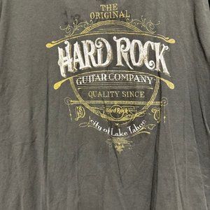 Hard Rock T-Shirt Guitar Company Logo Men's XL Gray  City of Lake Tahoe